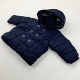 Anchor Buttons Navy Padded Coat - Boys 0-6 Months