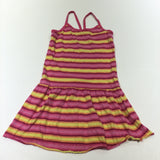 Pink, Mauve & Yellow Striped Sleeveless Jersey Dress - Girls 7-8 Years