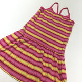 Pink, Mauve & Yellow Striped Sleeveless Jersey Dress - Girls 7-8 Years
