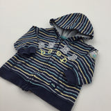 'Beep Beep' Navy, Yellow, Grey & Blue Striped Zip Up Hoodie Sweatshirt - Boys 3-6 Months