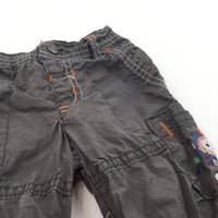 Robot Face Brown & Orange Lightweight Cotton Trousers - Boys 3-6 Months