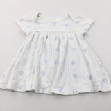 Birds White & Blue Jersey Dress - Girls 3-6 Months