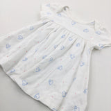 Birds White & Blue Jersey Dress - Girls 3-6 Months