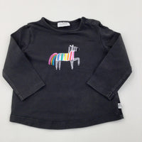 Rainbow Zebra Charcoal Grey Long Sleeve Top - Girls 3-6 Months