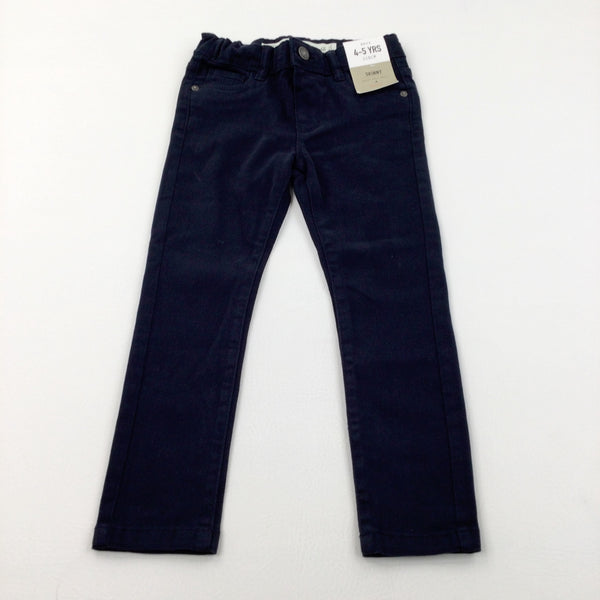 **NEW** Navy Skinny Cotton Twill Trousers with Adjustable Waistband - Boys 4-5 Years