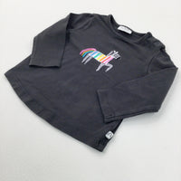 Rainbow Zebra Charcoal Grey Long Sleeve Top - Girls 3-6 Months