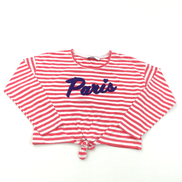 'Paris' Red & White Stripe Long Sleeve Top - Girls 8-9 Years