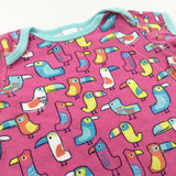 Colourful Toucans Pink & Blue Jersey Romper - Girls 3-6 Months