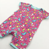 Colourful Toucans Pink & Blue Jersey Romper - Girls 3-6 Months
