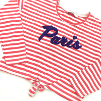 'Paris' Red & White Stripe Long Sleeve Top - Girls 8-9 Years