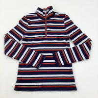 Red, Navy, White & Gold Striped Zip Up Top - Girls 6 Years