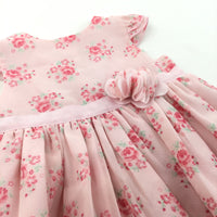 Flowers Pink Polyester Party Dress - Girls 3-6 Months
