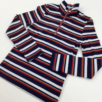 Red, Navy, White & Gold Striped Zip Up Top - Girls 6 Years