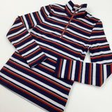 Red, Navy, White & Gold Striped Zip Up Top - Girls 6 Years