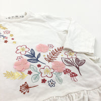 Flowers Appliqued White Long Sleeve Top with Frilly Hem - Girls 3-6 Months