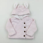 Bunny Pale Pink Fluffy Fleece Lined Knitted Coat - Girls 3-6 Months