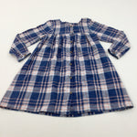 Blue, White & Pink Checked Long Sleeved Dress - Girls 5-6 Years
