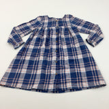 Blue, White & Pink Checked Long Sleeved Dress - Girls 5-6 Years
