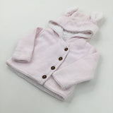 Bunny Pale Pink Fluffy Fleece Lined Knitted Coat - Girls 3-6 Months