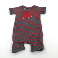 Car Appliqued Red & Mottled Grey Romper - Boys 6-9 Months