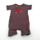 Car Appliqued Red & Mottled Grey Romper - Boys 6-9 Months