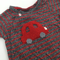 Car Appliqued Red & Mottled Grey Romper - Boys 6-9 Months