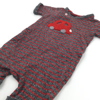 Car Appliqued Red & Mottled Grey Romper - Boys 6-9 Months