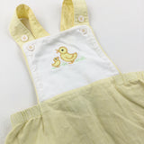 Ducks Embroidered Yellow & White Cotton Short Dungarees - Girls 3-6 Months