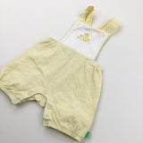Ducks Embroidered Yellow & White Cotton Short Dungarees - Girls 3-6 Months