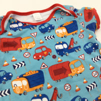 Colourful Vehicles Blue & Red Jersey Romper - Boys 6-9 Months