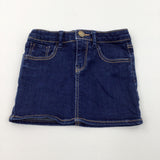 Dark Blue Denim Skirt with Adjustable Waistband - Girls 5 Years