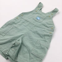 Numbers Badge Sage Green Cotton Short Dungarees - Boys 6-9 Months