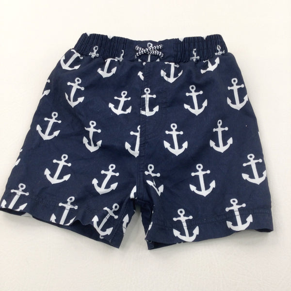 Anchors Navy & White Swimming Shorts - Boys 6-9 Months