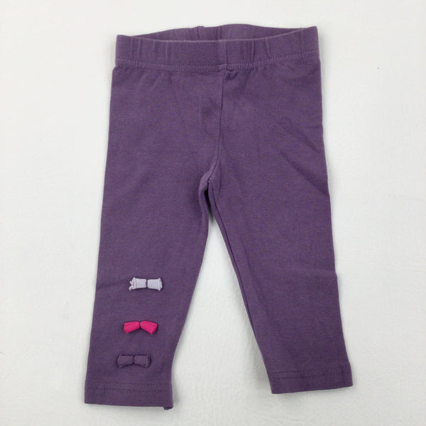 Bows Purple Leggings - Girls 3-6 Months