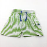 Green & White Striped Lightweight Jersey Shorts - Boys 6-9 Months