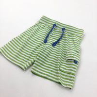 Green & White Striped Lightweight Jersey Shorts - Boys 6-9 Months