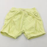 Heart Embroidered Yellow Lightweight Jersey Shorts - Girls 6-9 Months