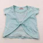 White & Blue T-Shirt with Attached/Faux Short Sleeve Cardigan - Girls 6-9 Months