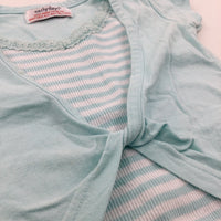 White & Blue T-Shirt with Attached/Faux Short Sleeve Cardigan - Girls 6-9 Months