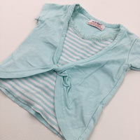 White & Blue T-Shirt with Attached/Faux Short Sleeve Cardigan - Girls 6-9 Months