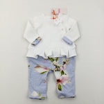 **NEW** Flowers & Butterfly Blue & Cream Smart Romper Outfit - Girls 3-6 Months