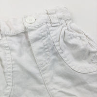 Flower Embroidered White Linen Trousers - Girls 6-9 Months