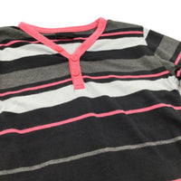 Black, Grey & Pink Striped Long Sleeve Top - Boys 6 Years