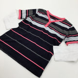 Black, Grey & Pink Striped Long Sleeve Top - Boys 6 Years