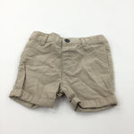 Beige Cotton Twill Shorts - Boys 6-9 Months