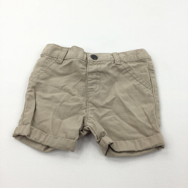 Beige Cotton Twill Shorts - Boys 6-9 Months