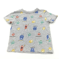 Colourful Skateboarding Monsters Grey T-Shirt - Boys 5-6 Years
