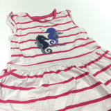 'Ocean Friends' Seahorses Hot Pink & White Striped Jersey Dress - Girls 9-12 Months