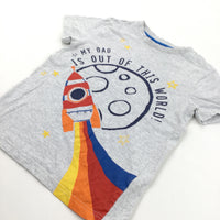 'My Dad Is Out Of This World' Rocket Grey T-Shirt - Boys 5-6 Years