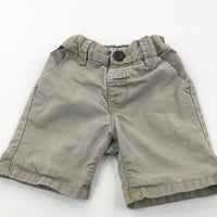 Beige Cotton Twill Shorts with Adjustable Waistband - Boys 9-12 Months